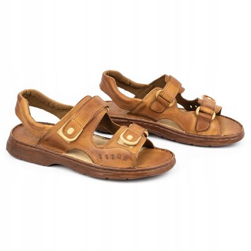 Sandały męskie skórzane na lato na rzepy POLSKIE 812 Łukpol brązowe 45 na Arena.pl