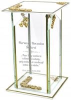 Znicz szklany złoto biały PERSONALIZOWANY GRAWER PIERWSZA ROCZNICA ŚMIERCI