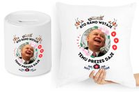 Jarosław Kaczyński Zestaw Poduszka + Skarbonka Z Nadrukiem Ze Zdjęciem