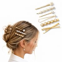 zestaw 6 sztuk eleganckich złotych wsuwek do włosów perełki sp206