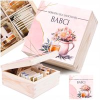 Prezent dla babci i dziadka drewniana herbaciarka z nadrukiem upominek eko