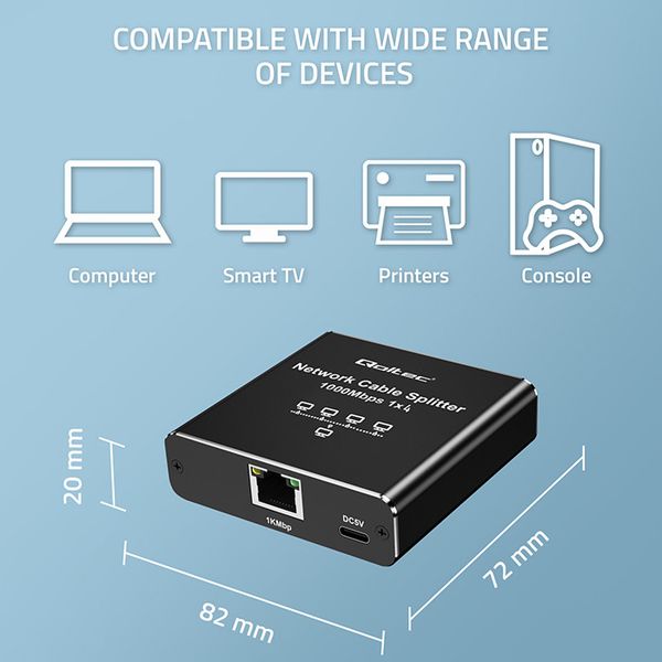 Qoltec Splitter Ethernet 1x4 RJ45 1000Mb/s USB-C zdjęcie 2