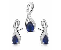 Rodowany srebrny podłużny komplet szafir cyrkonie srebro 925 Z0720K_BL