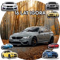 OPŁATEK NA TORT 30CM - SAMOCHODY AUTA BMW + IMIĘ + GRATIS! 24CM 26CM