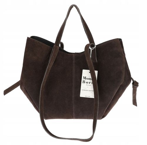 Włoska torebka damska VERA PELLE skórzana zamszowa shopper MB09 Czekoladowa na Arena.pl