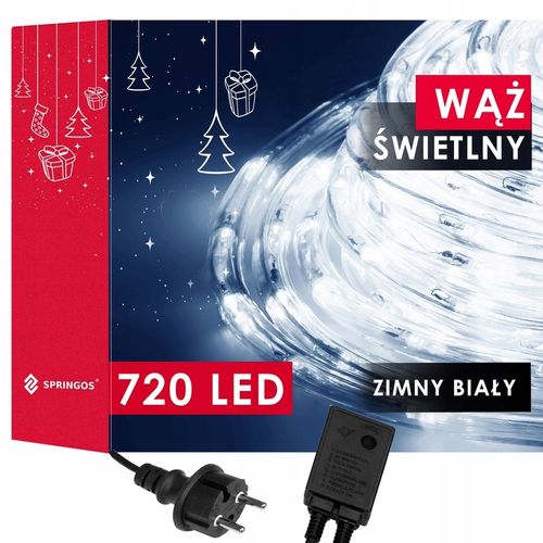 WĄŻ ŚWIETLNY ZEWNĘTRZNY 720 LED LAMPKI IP44 30m OŚWIETLENIE BIAŁY ZIMNY na Arena.pl