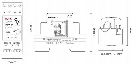 ZAMEL Monitor Licznik Energii Elektrycznej Prądu Wi-Fi 3F+N SUPLA na Arena.pl