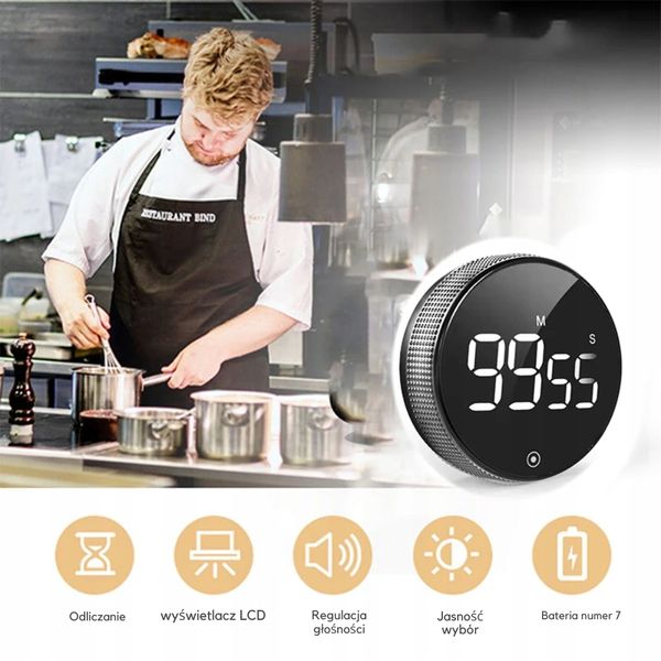 Minutnik Elektroniczny Kuchenny Stoper Timer H217 Cyfrowy Led Magnes Alarm zdjęcie 4