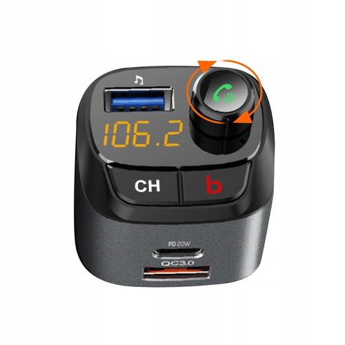 NAJMOCNIEJSZY Transmiter bluetooth FM samochodowy ładowarka 36W QC3.0 USB-C na Arena.pl