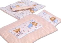 Pościel BOBO z aplikacją dla lalki  beżowa w kropki z misiem