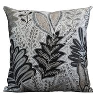 Poduszka 50x50cm Poszewka motyw roślinny Czarna Szara Beżowa Żakard Aksamit