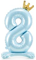 Stojący balon z koroną cyfra 8 błękit 84 cm XL