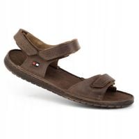 Sandały męskie ze skóry naturalnej na rzepy POLSKIE 881K brązowe 43