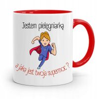 Kubek Czerwony Dla Pielęgniarki Twoja Supermoc? Z Nadrukiem Ze Zdjęciem