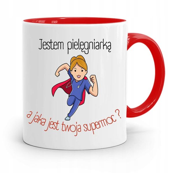 Kubek Czerwony Dla Pielęgniarki Twoja Supermoc? Z Nadrukiem Ze Zdjęciem zdjęcie 1