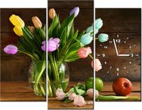 90CM 70 ZEGAR 3 ELEM KOLOROWE TULIPANY SCIENNY DRUK