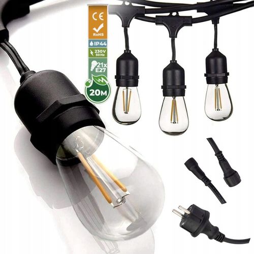 Girlanda Ogrodowa Świetlna 20m+21x Żarówka LED 1W Zewnętrzna Wodoszczelna na Arena.pl