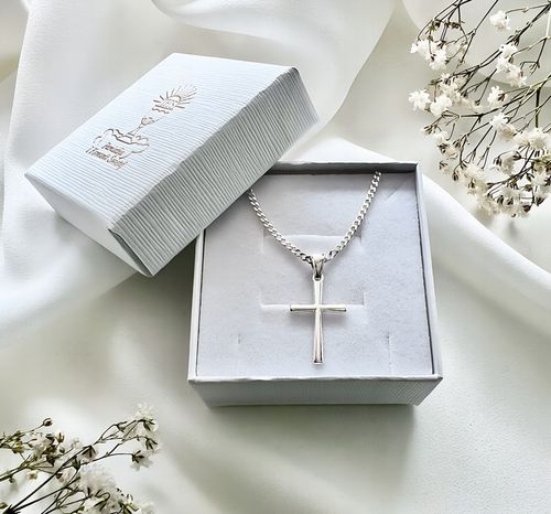 Srebrny zestaw komunijny łańcuszek krzyżyk 45cm dla chłopca na prezent 925 na Arena.pl
