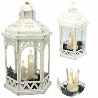 Duży Lampion Świąteczny LED Kapliczka Biała ze Świecą Lampa LED na Baterie