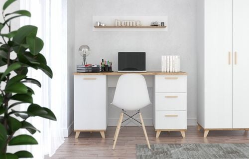 Biurko BIAŁE 138CM 3 Szuflady dla dziecka Stolik Skandynawski półki na Arena.pl