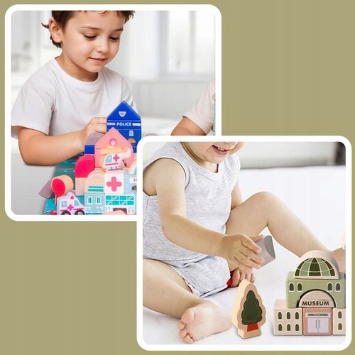 ZESTAW Klocki drewniane Miasto Auta Zestaw Puzzle Mata 115 Klocków EDU na Arena.pl