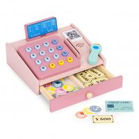 KASA FISKALNA DREWNIANA DLA DZIECI SKANER CZYTNIK KART ZESTAW