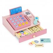 KASA FISKALNA DREWNIANA DLA DZIECI SKANER CZYTNIK KART ZESTAW