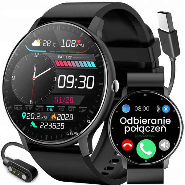 Zegarek Smartwatch Męski POLSKIE MENU PULS SMS FB 220mAh BT5.0 1,28" IPS zdjęcie 1