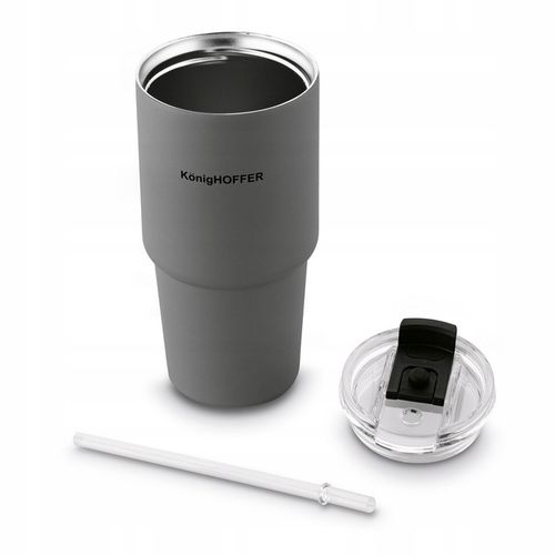 KUBEK TERMICZNY ze słomką poręczny PRÓŻNIOWY SZARY Konighoffer Davos 420 ml na Arena.pl