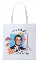 Mateusz Morawiecki Pis Torba Eco Biała Shopper Z Nadrukiem Ze Zdjęciem