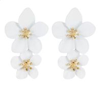 Kolczyki kwiatowe białe matowe podwójne długie wiszące trendy modne boho