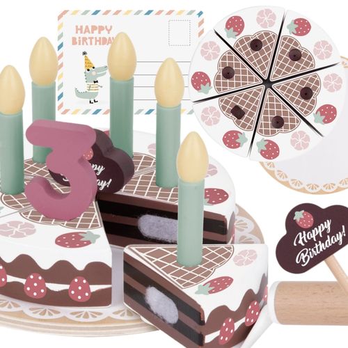 TOOKY TOY Drewniany Tort Urodzinowy do Krojenia na Rzepy ze Świeczkami i Kartką Urodzinową 20 el. na Arena.pl