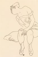 Naked lady. Seated Woman in Corset and Boots, Egon Schiele - plakat 20x30 cm