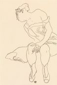 Naked lady. Seated Woman in Corset and Boots, Egon Schiele - plakat 21x29,7 cm