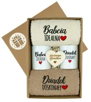 ZESTAW RĘCZNIKÓW DLA DZIADKÓW NA DZIEŃ BABCI DZIADKA KUBKI RĘCZNIKI PREZENT