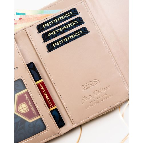 beżowy portfel damski ze skóry ekologicznej w orientacji poziomej na Arena.pl