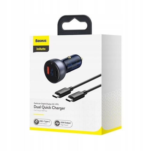 BASEUS MOCNA ŁADOWARKA SAMOCHODOWA ZASILACZ USB-A USB-C 65W Z KABELEM USB-C na Arena.pl