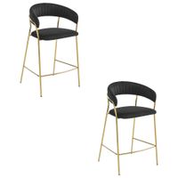 Hoker barowy BADIA czarny aksamit z podnóżkiem i złotymi nogami x2