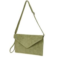 Oliwkowa Zamszowa Skórzana Włoska Kopertówka Damska N12