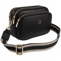 Torebka Damska Listonoszka Czarna, 3 Komory Skóra Eko Szeroki Wygodny Pasek