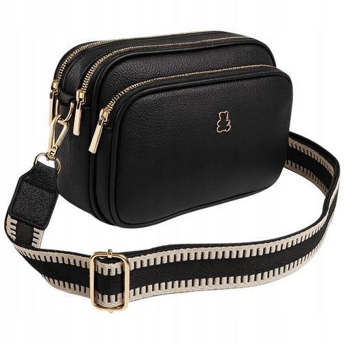 Torebka Damska Listonoszka Czarna, 3 Komory Skóra Eko Szeroki Wygodny Pasek na Arena.pl