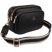 Torebka Damska Listonoszka Czarna, 3 Komory Skóra Eko Szeroki Wygodny Pasek