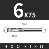 Frez trzpieniowy VHM 2-ostrzowy do aluminium Rozmiar: Ø6x25x6Dx75L