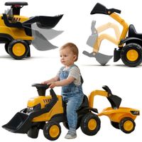 FALK Jeździk Traktor JCB z Przyczepą Grabkami i Łopatką Ciche Koła 1-3 lat