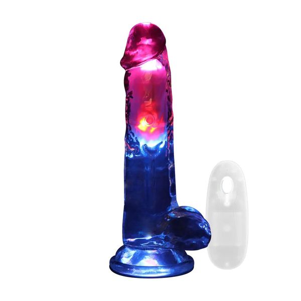 Led Vibrating Straight Cock With Balls - 20 Cm - Transparent zdjęcie 1