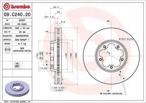 TARCZA HAM PRZOD 288X33 V BREMBO na Arena.pl