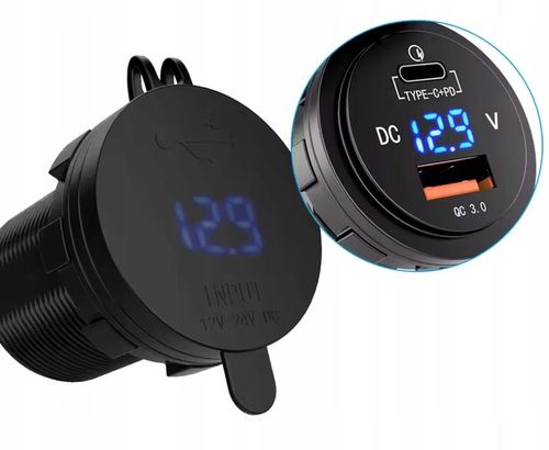 Gniazdo samochodowe USB QC 3.0 PD WOLOTMIERZ 12V 24V IP65 transparent 63W na Arena.pl
