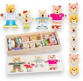 Drewniana Układanka Rodzina Misie Garderoba Emocje Montessori Pudełko 72 el