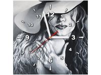 30X30CM ZEGAR SZARA DAMA OBRAZ DREWNO