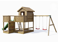 Plac zabaw drewniany DUMO Leśny Domek z huśtawkami i zjeżdżalnią